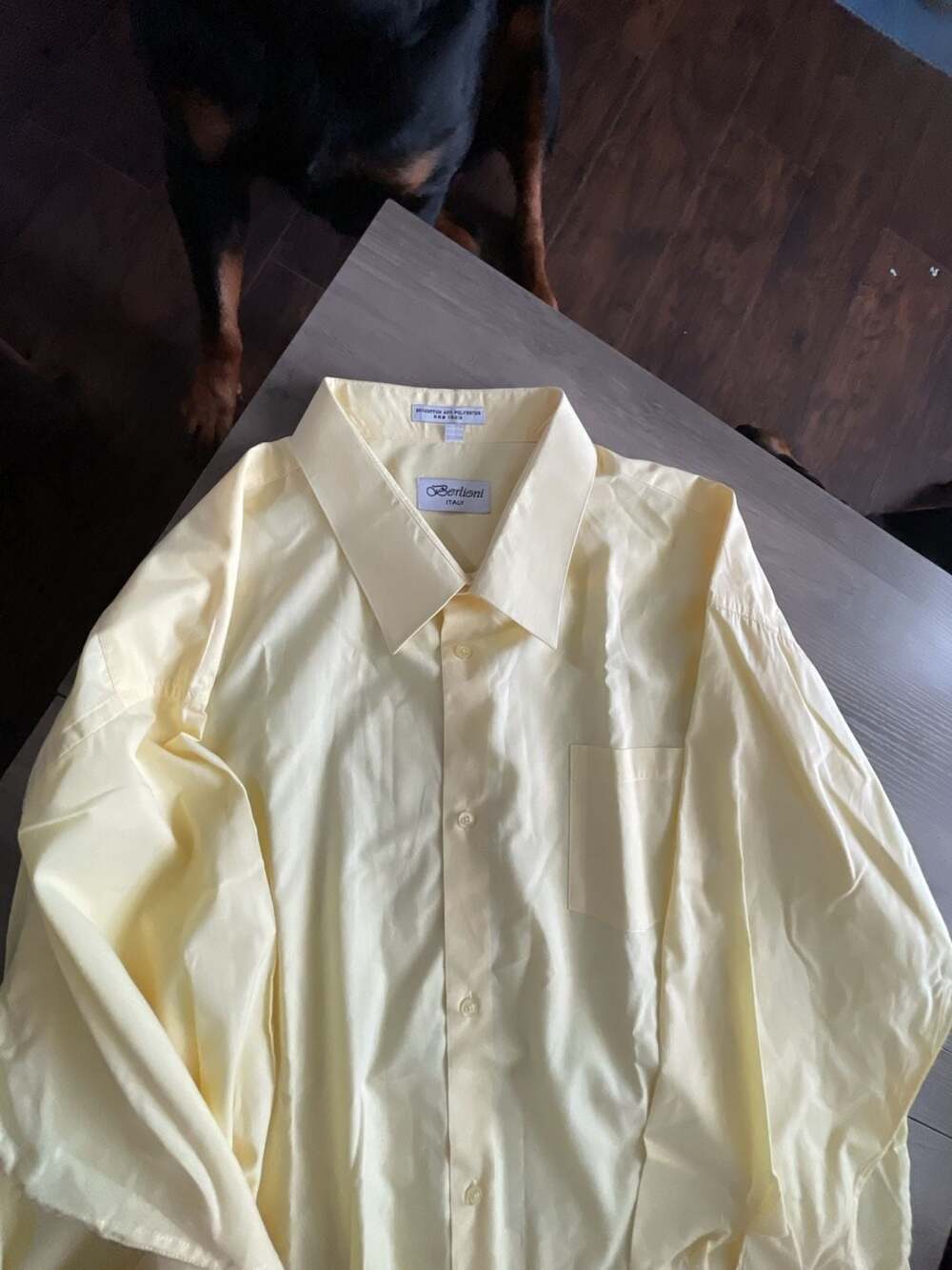 #A361 Berlioni Italy Men's Light Yellow Long Sleeve Dress Shirt
